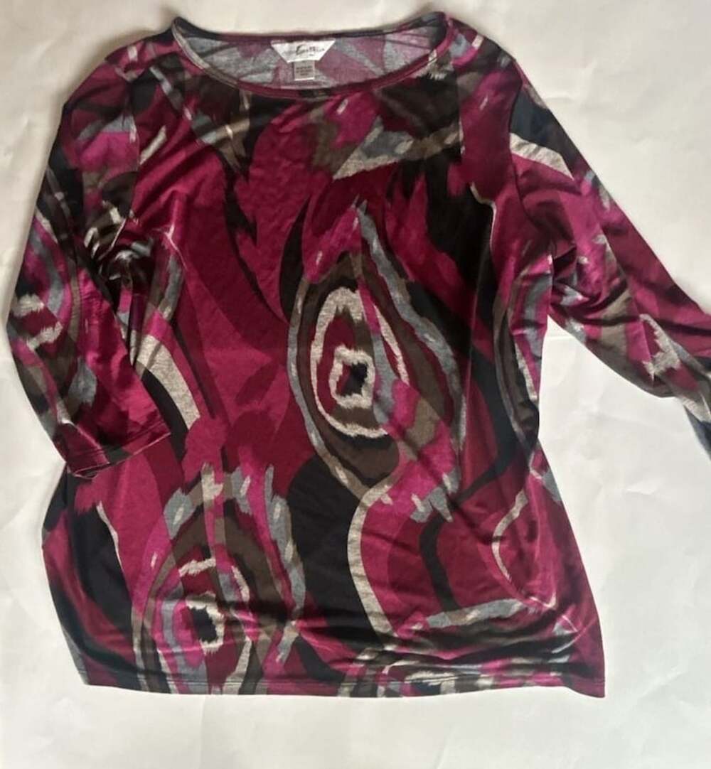 Christopher & Banks Abstract Print Top Size XL Magenta Black